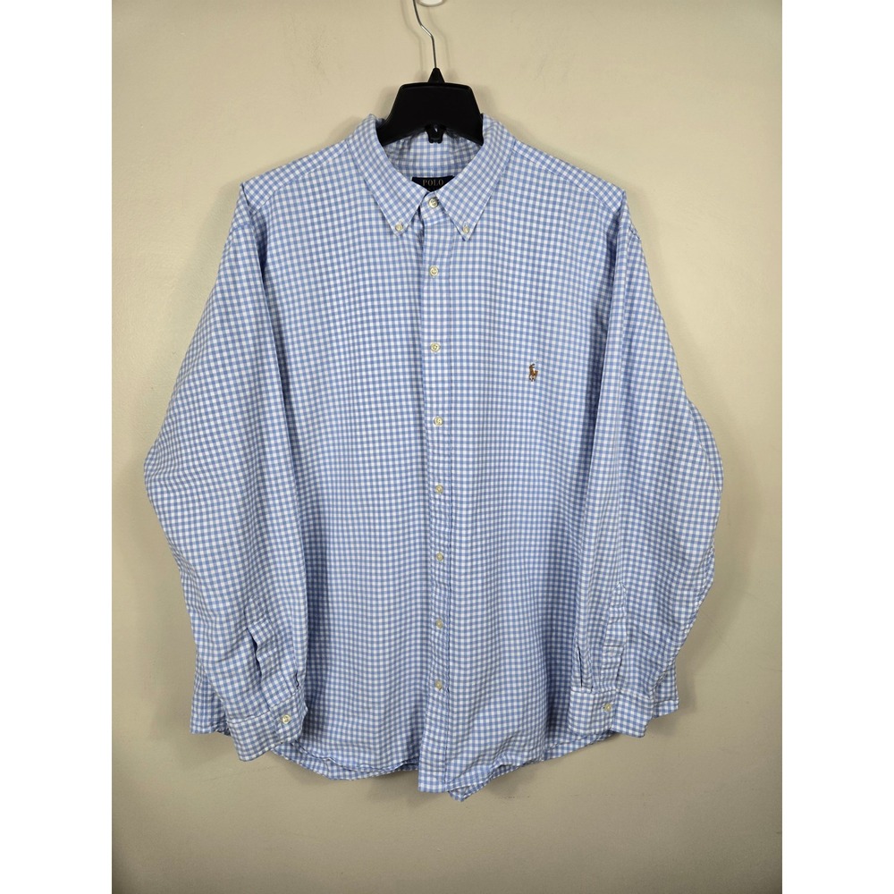 Polo Ralph Lauren Mens 3XB Blue Gingham Classic Fit Button Down Shirt Cotton